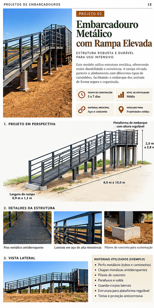 Página do material sobre embarcadouro metálico com rampa elevada